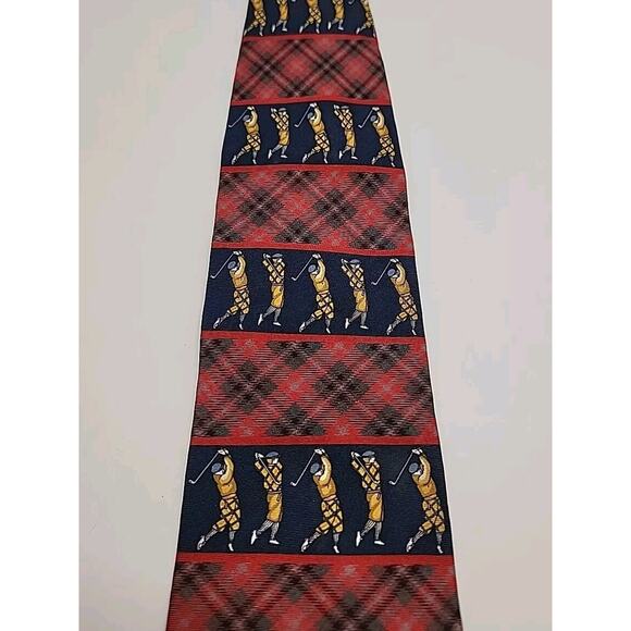 HATHAWAY GOLF Vintage Golfer Tie 100% Silk Red And Blue Plaid Made In USA - Picture 6 of 8